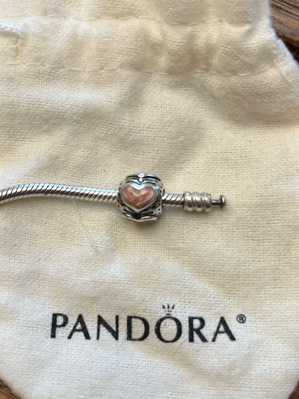 Pandora Silver Charm with Pink Heart Enamel